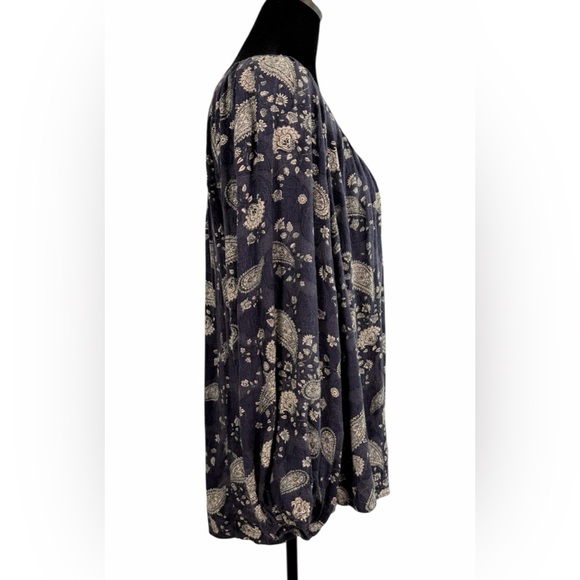 Ces Femme Navy and Cream Paisley Peasant Tunic Top Size M Boho Chic - Picture 5 of 8